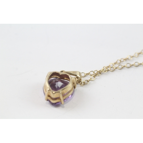 80 - 9ct gold heart cut amethyst pendant necklace (4.2g)