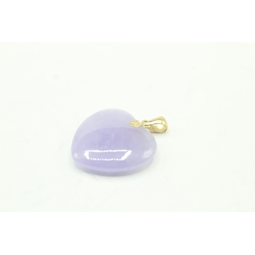 86 - 2 x 9ct gold lavender and green jade pendants (8.2g)