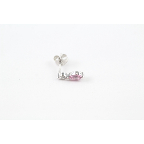 88 - 9ct gold pink sapphire & diamond stud earrings (0.8g)