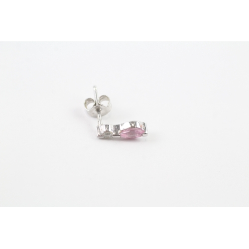 88 - 9ct gold pink sapphire & diamond stud earrings (0.8g)