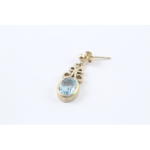 89 - 9ct gold blue gemstone patterned drop earrings (2.9g)