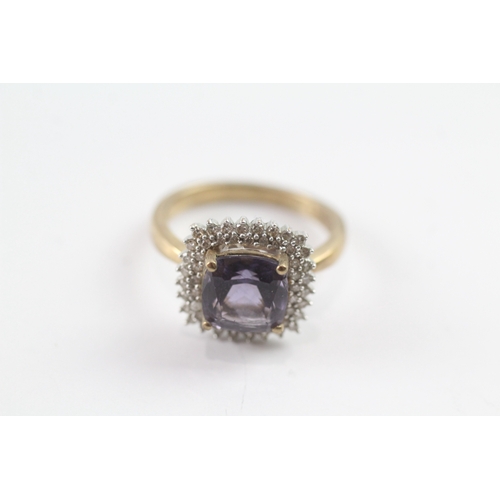 97 - 9ct gold amethyst and diamond halo dress ring Size L