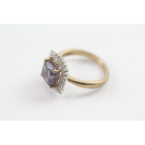 97 - 9ct gold amethyst and diamond halo dress ring Size L