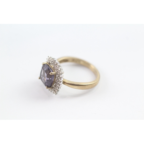 97 - 9ct gold amethyst and diamond halo dress ring Size L