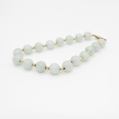 148 - 2 x 9ct gold jade and pearl beaded bracelets (37.8g)