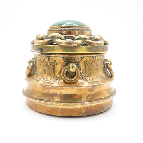 389 - Indian brass inkwell topped with malachite