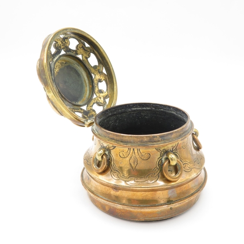 389 - Indian brass inkwell topped with malachite