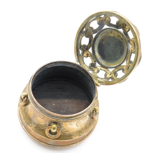 389 - Indian brass inkwell topped with malachite