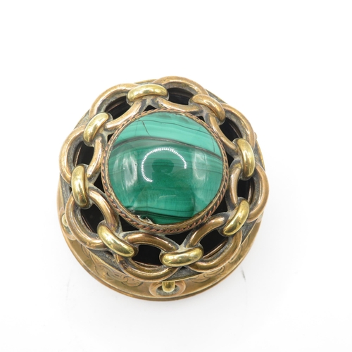 389 - Indian brass inkwell topped with malachite