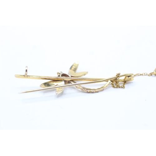 107 - 9ct gold opal and seed pearl dragonfly brooch (4.3g)