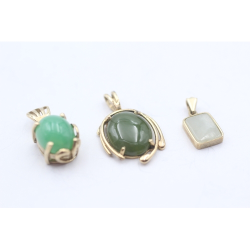 11 - 3x 9ct gold multi gemstone pendants including jade (4.3g)