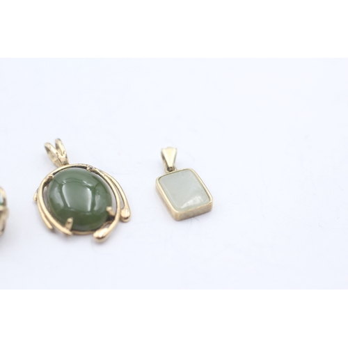 11 - 3x 9ct gold multi gemstone pendants including jade (4.3g)