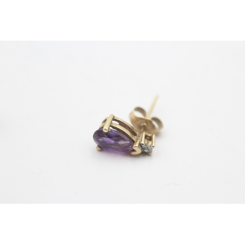 124 - 9t gold amethyst & diamond stud earrings (1.5g)