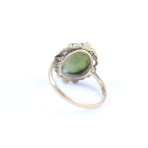 128 - 9ct gold vintage nephrite dress ring (2.7g) Size N