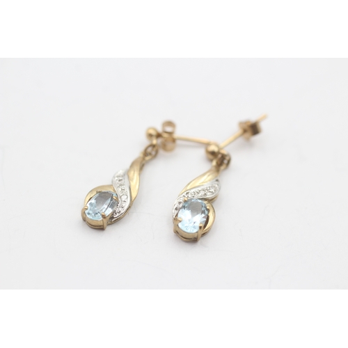 155 - 9ct gold blue topaz & diamond drop earrings (1.7g)