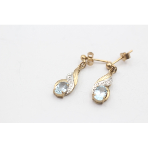 155 - 9ct gold blue topaz & diamond drop earrings (1.7g)