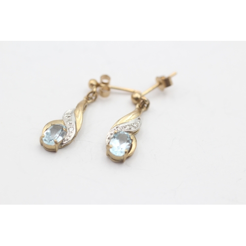 155 - 9ct gold blue topaz & diamond drop earrings (1.7g)