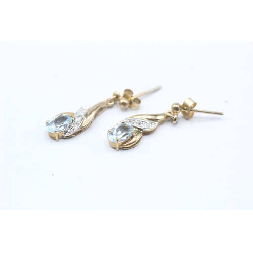 176 - 9ct gold diamond and blue gemstone drop earrings (1.7g)