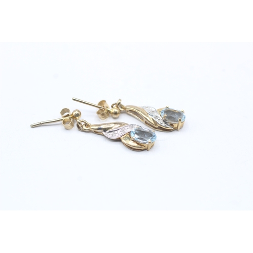 176 - 9ct gold diamond and blue gemstone drop earrings (1.7g)