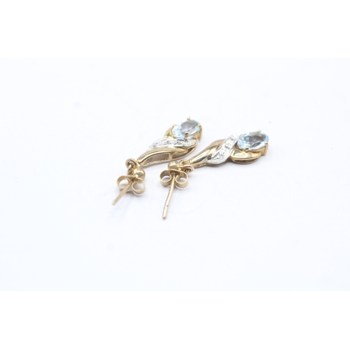 176 - 9ct gold diamond and blue gemstone drop earrings (1.7g)