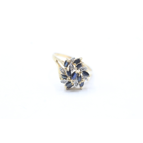 181 - 9ct gold vintage sapphire & diamond dress ring (3.6g) Size S