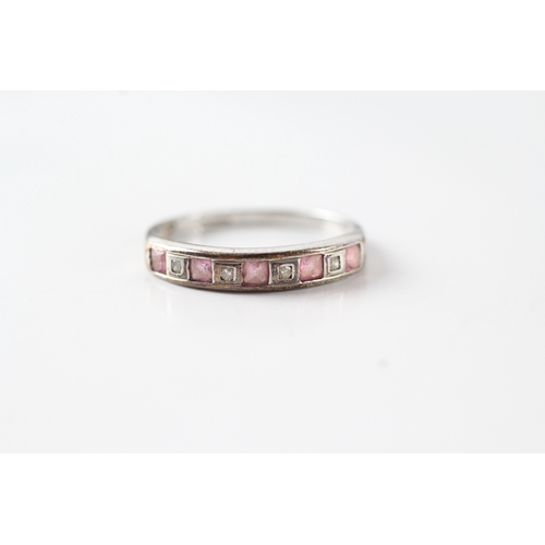 19 - 9ct white gold pink sapphire and diamond half eternity dress ring (1.7g) Size O