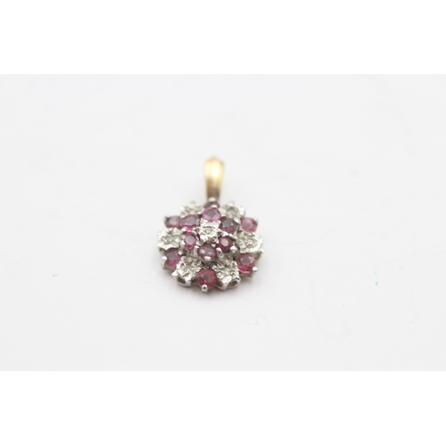 20 - 2x 9ct gold ruby & diamond cluster pendants (1.8g)