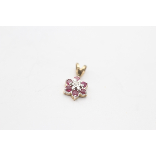 20 - 2x 9ct gold ruby & diamond cluster pendants (1.8g)