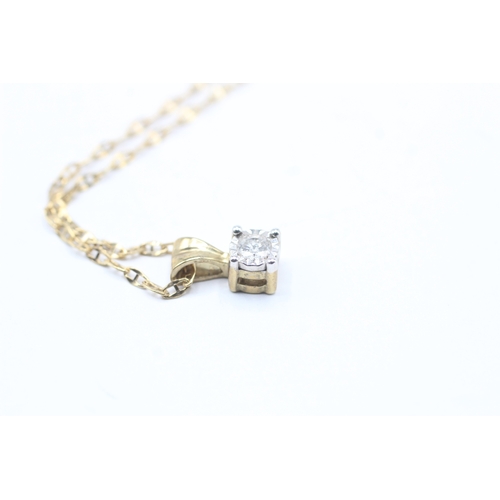 214 - 9ct gold diamond solitaire pendant necklace (1.9g)