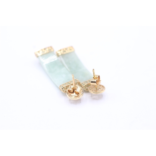 215 - 14ct gold jade drop earrings (5.9g)