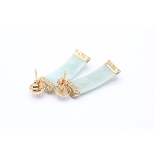 215 - 14ct gold jade drop earrings (5.9g)