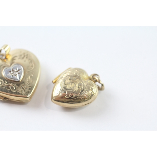 216 - 2x 9ct gold diamond heart shape locket pendants (3.7g)