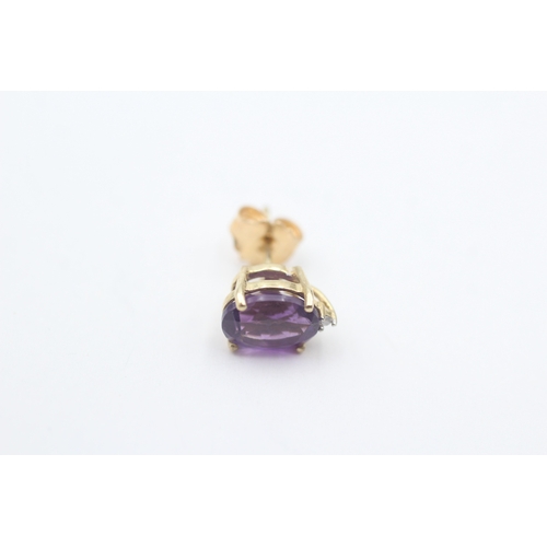 222 - 9ct gold amethyst & diamond stud earrings (2.6g)