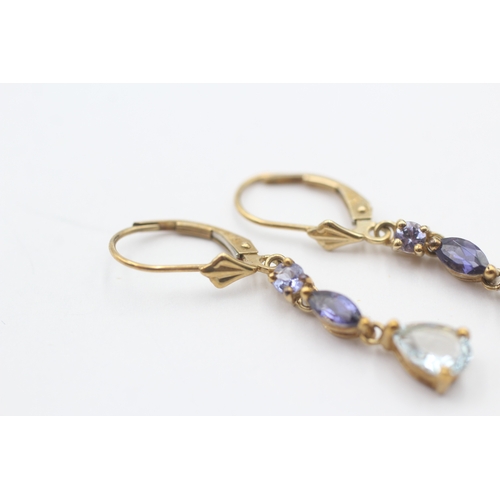 229 - 9ct gold blue gemstone drop earrings (2.1g)