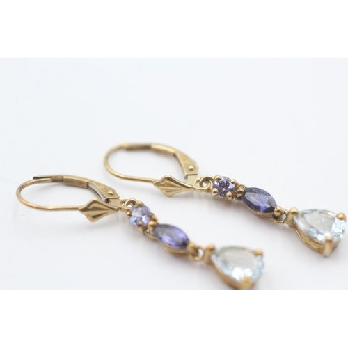 229 - 9ct gold blue gemstone drop earrings (2.1g)