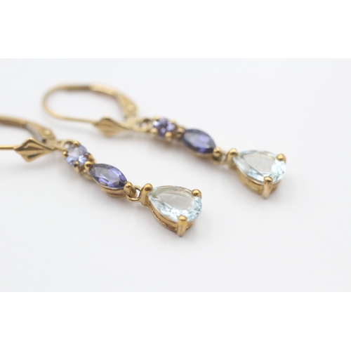 229 - 9ct gold blue gemstone drop earrings (2.1g)