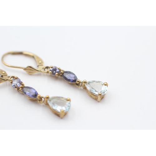 229 - 9ct gold blue gemstone drop earrings (2.1g)