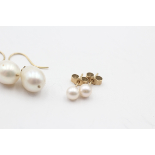 23 - 3x 9ct cultured pearl drop & stud earrings (5.5g)