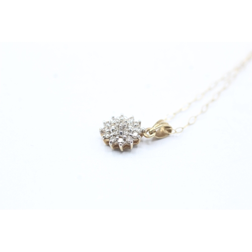 234 - 9ct gold diamond cluster pendant on chain (1.1g)