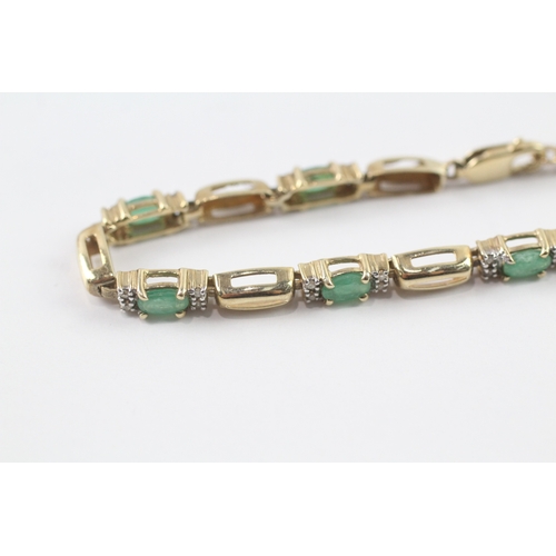 241 - 9ct gold emerald and diamond bracelet (6.4g)