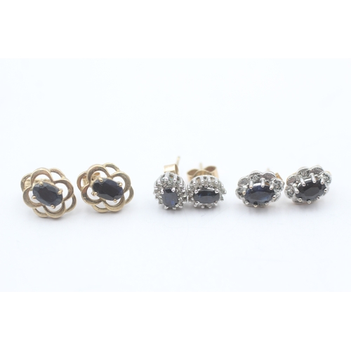 242 - 5x 9ct gold sapphire & diamond stud earrings (5.7g)