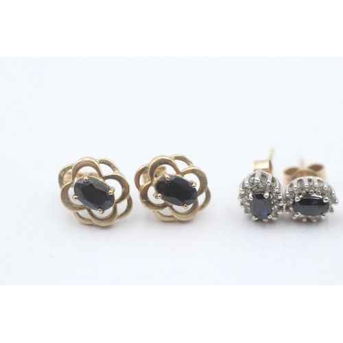 242 - 5x 9ct gold sapphire & diamond stud earrings (5.7g)