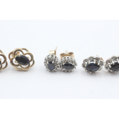 242 - 5x 9ct gold sapphire & diamond stud earrings (5.7g)