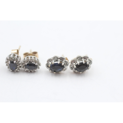 242 - 5x 9ct gold sapphire & diamond stud earrings (5.7g)