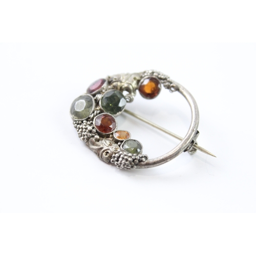 262 - Arts & Crafts Sterling Silver Stone Set Brooch 7g