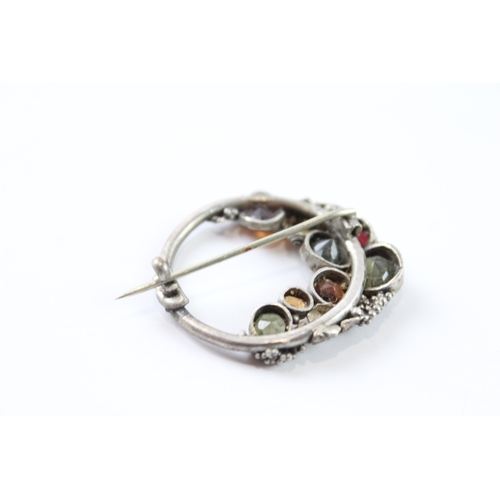 262 - Arts & Crafts Sterling Silver Stone Set Brooch 7g