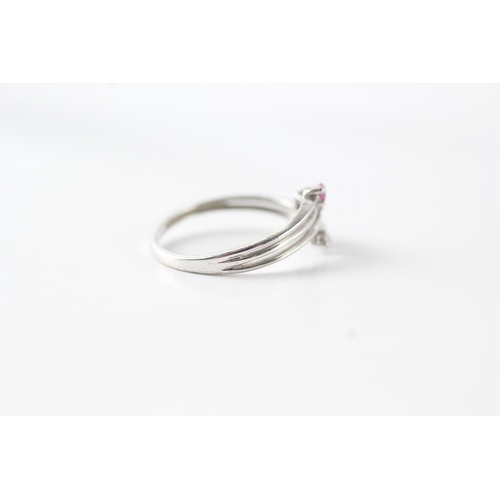 28 - 9ct white gold pink sapphire and diamond dress ring (1.4g) Size N