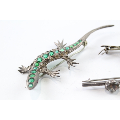 293 - Collection of Silver Antique Jewellery inc. Lizard, Paste, Enamel x 5 29g