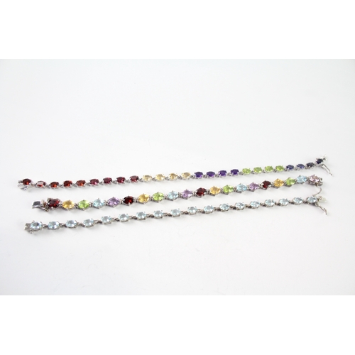 296 - Collection of Sterling Silver Gemstone Bracelets inc. Topaz, Peridot x 3 31g