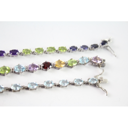 296 - Collection of Sterling Silver Gemstone Bracelets inc. Topaz, Peridot x 3 31g